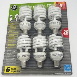 GE Energy Smart 100W Equivalent CFL Light Bulbs 26W 1750 Lumens 8000 Hour 6 Pack